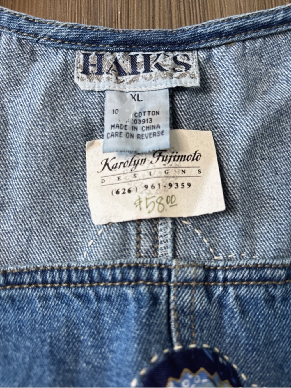 Vintage Haiks Artisan Embroidered Asian Denim Pinafore Jumper Dress Size XL - Picture 2 of 7